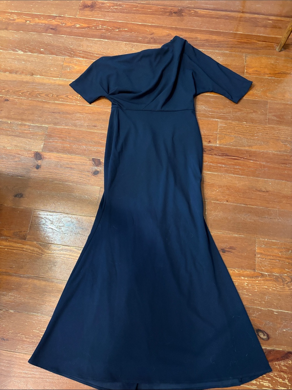 Elegant One-Shoulder Navy Evening Dress